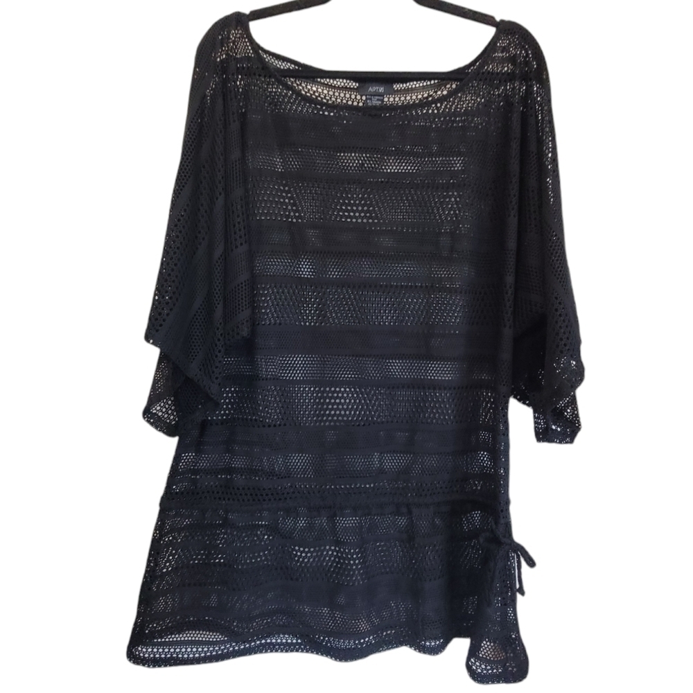 Apt. 9 XL Blac Sheer Lace Mini Swimsuit Coverup with Drawstring Waist